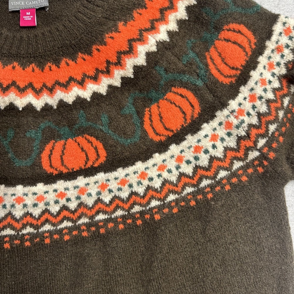 Vince Camuto Pumpkin Fall Fair Isle Crewneck Sweater Brown Size Medium Cottage - Picture 6 of 7